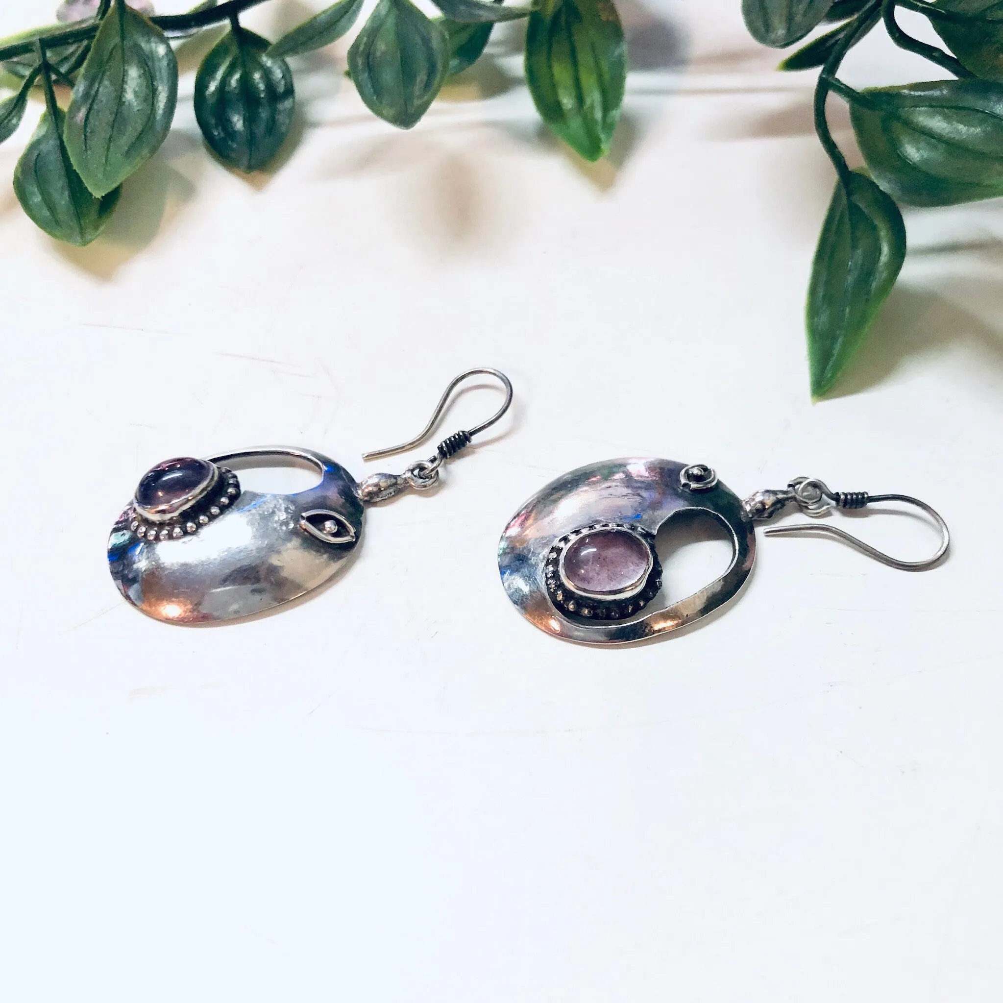 Vintage Silver Earrings, Pink Gemstone, Morganite Earrings, Dangle Earrings, Pierced Ears, Silver and Pink, Pink Jewelry, Vintage Jewelry,