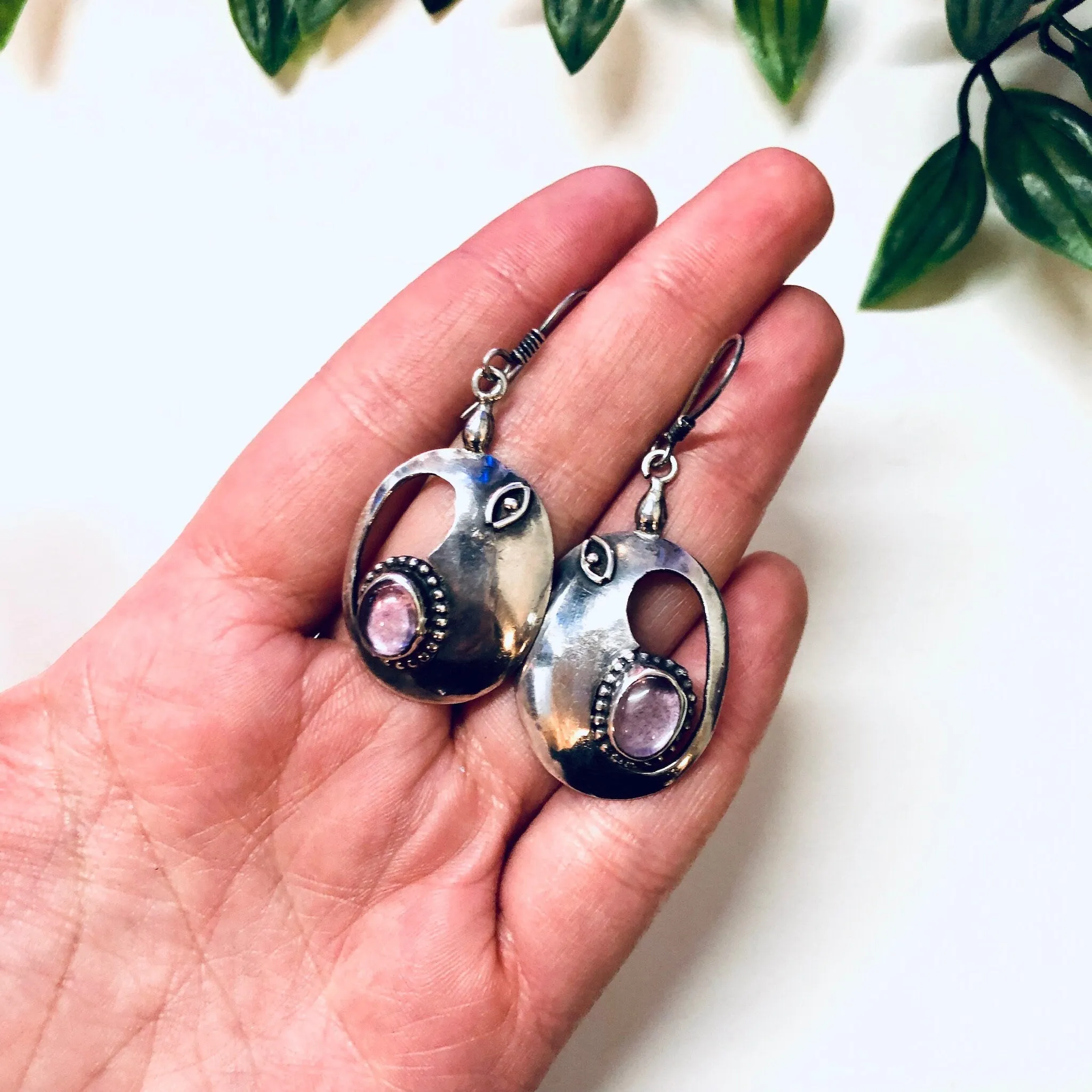 Vintage Silver Earrings, Pink Gemstone, Morganite Earrings, Dangle Earrings, Pierced Ears, Silver and Pink, Pink Jewelry, Vintage Jewelry,