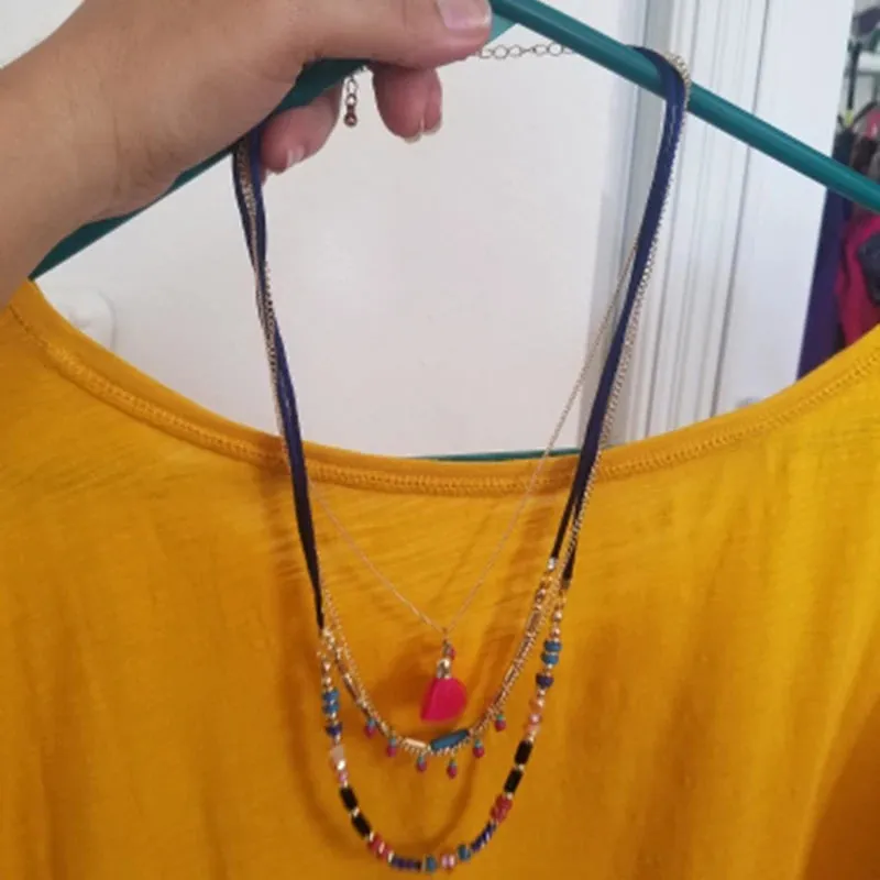 VKVVA Fashion Jewelry Ari Neon Pink Pendant Necklace Multi-Heart Strand Chain Layering Set for Women Unique Gifts