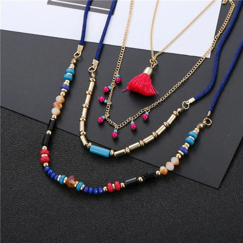 VKVVA Fashion Jewelry Ari Neon Pink Pendant Necklace Multi-Heart Strand Chain Layering Set for Women Unique Gifts