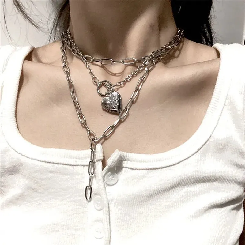 VKVVA Fashion Jewelry Ari Neon Pink Pendant Necklace Multi-Heart Strand Chain Layering Set for Women Unique Gifts