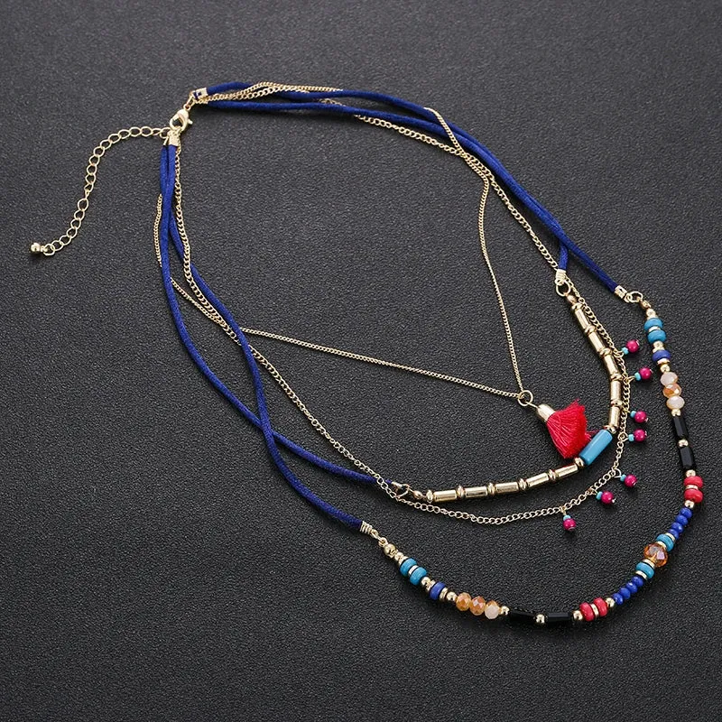 VKVVA Fashion Jewelry Ari Neon Pink Pendant Necklace Multi-Heart Strand Chain Layering Set for Women Unique Gifts