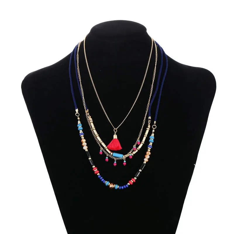 VKVVA Fashion Jewelry Ari Neon Pink Pendant Necklace Multi-Heart Strand Chain Layering Set for Women Unique Gifts