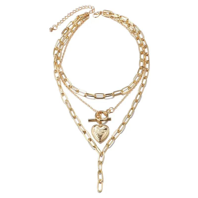 VKVVA Fashion Jewelry Ari Neon Pink Pendant Necklace Multi-Heart Strand Chain Layering Set for Women Unique Gifts