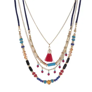 VKVVA Fashion Jewelry Ari Neon Pink Pendant Necklace Multi-Heart Strand Chain Layering Set for Women Unique Gifts