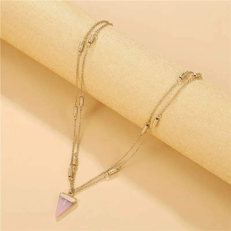 VKVVA Fashion Jewelry Ari Neon Pink Pendant Necklace Multi-Heart Strand Chain Layering Set for Women Unique Gifts