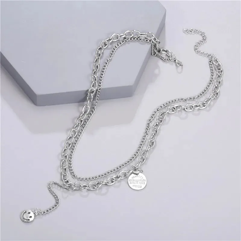 VKVVA Fashion Jewelry Ari Neon Pink Pendant Necklace Multi-Heart Strand Chain Layering Set for Women Unique Gifts