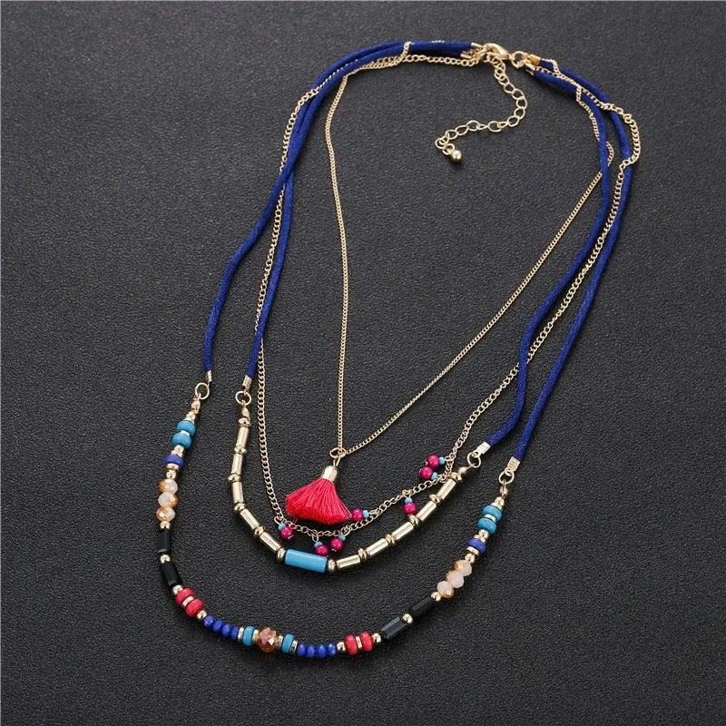 VKVVA Fashion Jewelry Ari Neon Pink Pendant Necklace Multi-Heart Strand Chain Layering Set for Women Unique Gifts
