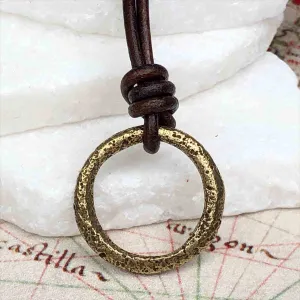 Warm Brown to Gold Bronze Celtic Ring Money Leather Necklace | Artifact #3398