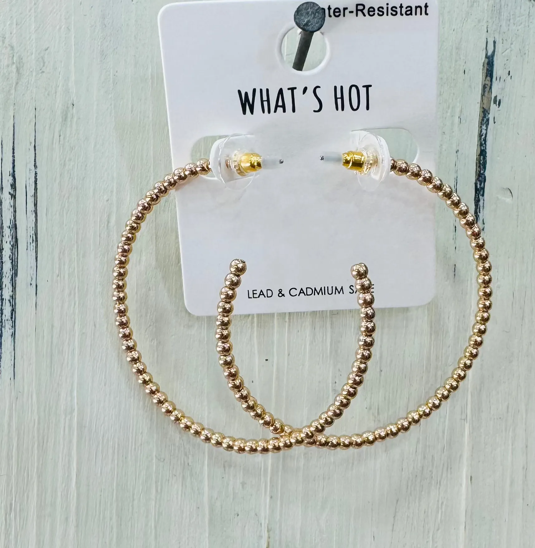 Water Resistant Thin Gold or Silver Beaded Hoop Earrings