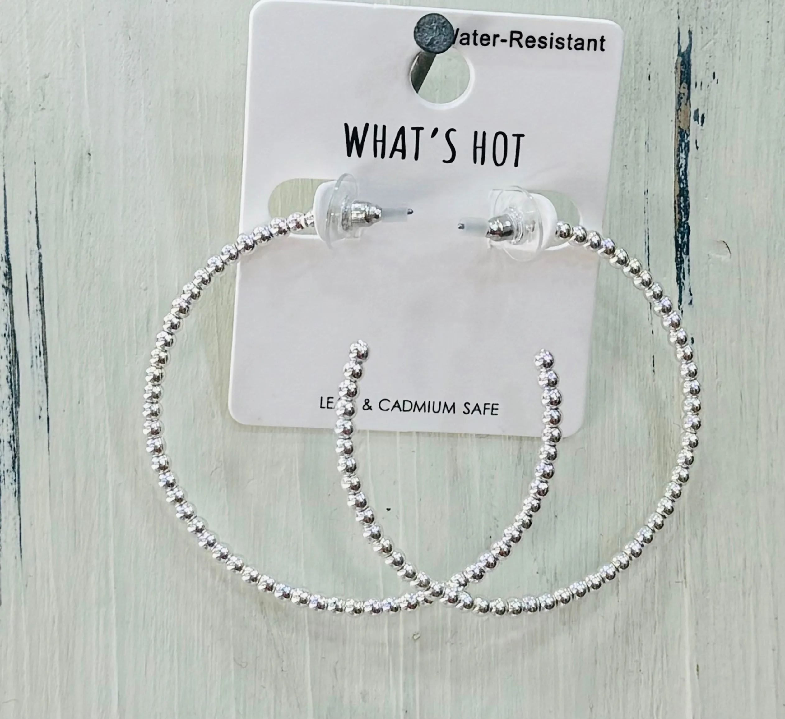 Water Resistant Thin Gold or Silver Beaded Hoop Earrings