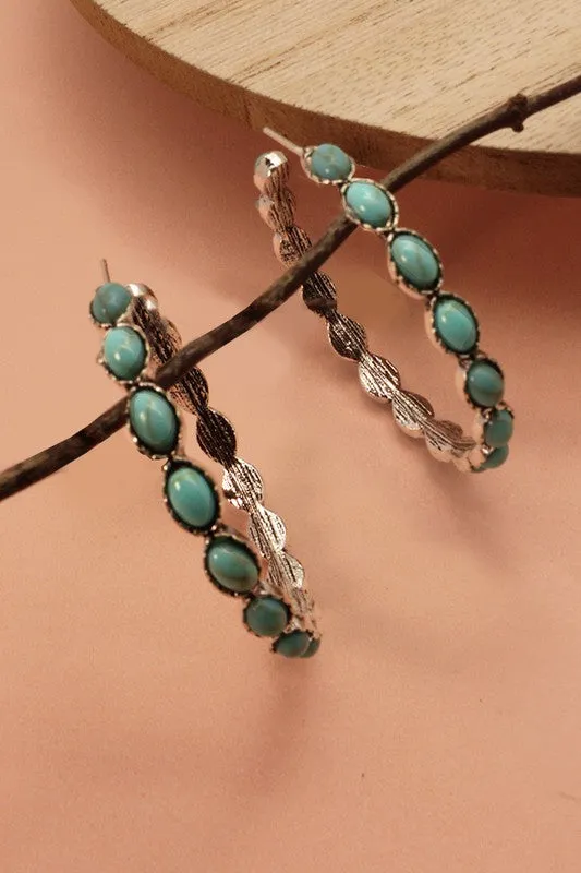 WESTERN TURQ STONE HOOP EARRINGS