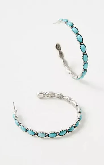 WESTERN TURQ STONE HOOP EARRINGS