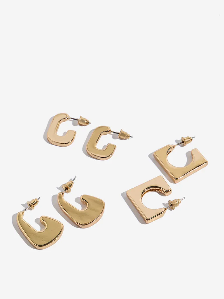 Westside Accessories Gold Flat Geometric Hoop Earrings - Pack of 3