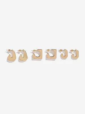 Westside Accessories Gold Flat Geometric Hoop Earrings - Pack of 3