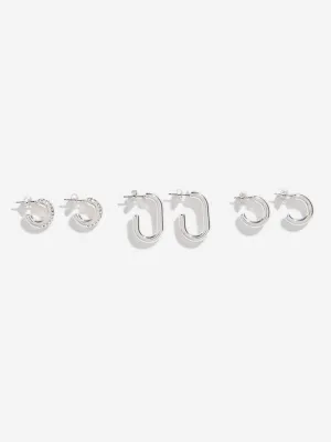 Westside Accessories Silver Trendy Rectangular Hoop Earrings - Pack of 3