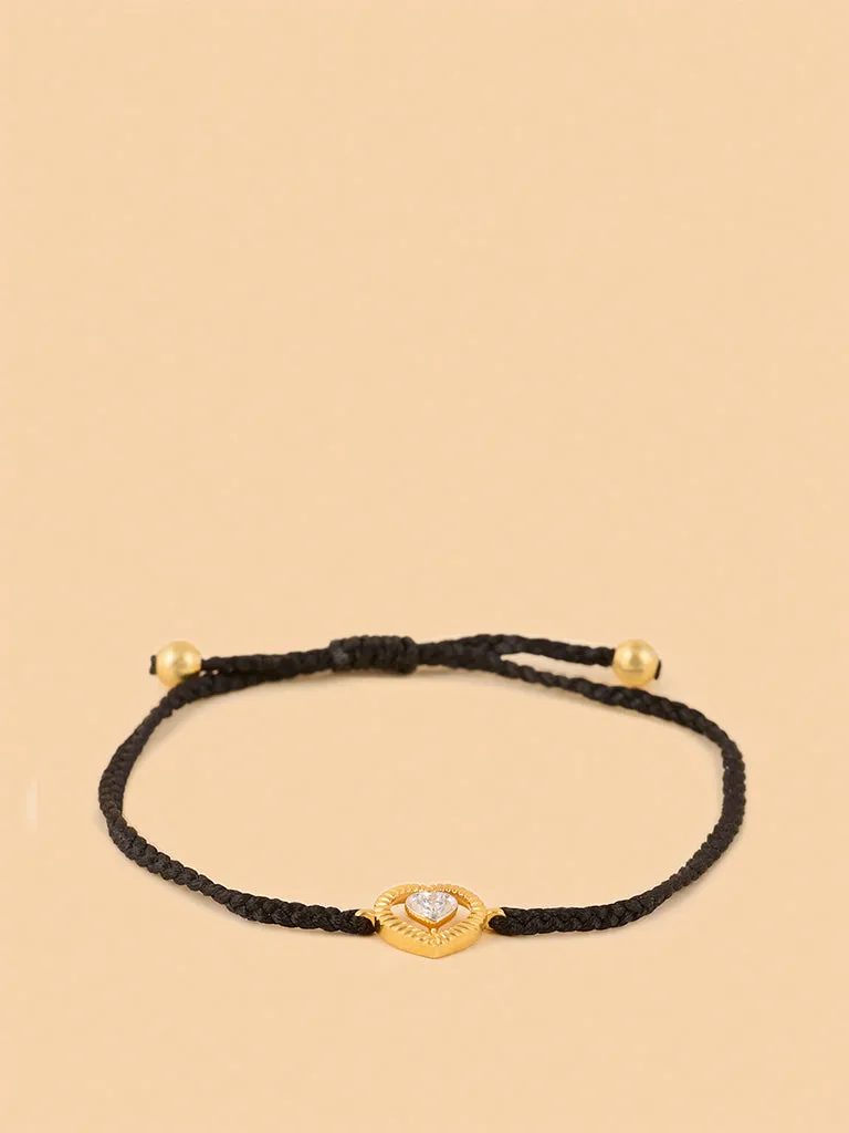 Westside X Pome Black Braided Lab Diamond Heart Cord Bracelet