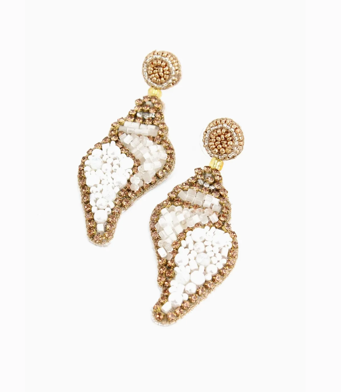 White Pearl Gold Shell Earrings
