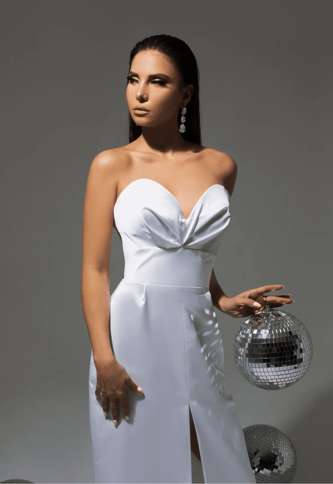 White Satin Strapless Dress