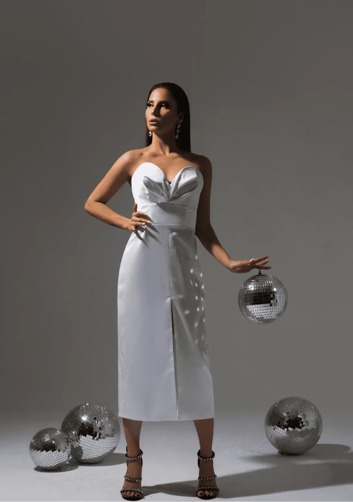 White Satin Strapless Dress