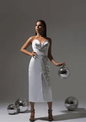 White Satin Strapless Dress