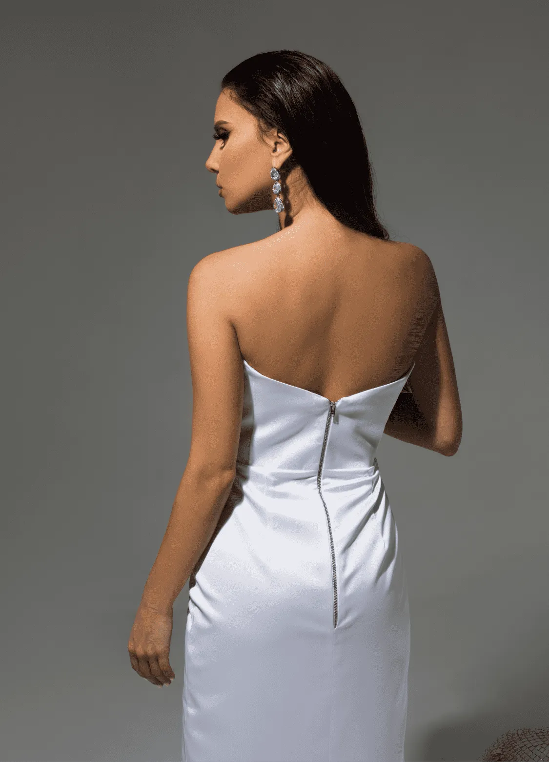 White Satin Strapless Dress