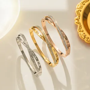 Wholesale Stylish Full Diamond Zircon Roman Numeral Cross Titanium Steel Bracelet