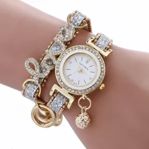 Wish Hot Selling Alloy Diamond Set LOVE Bracelets Fashion WOMEN'S Quartz Watch Coiling Pendant Fashion Watch JS1008