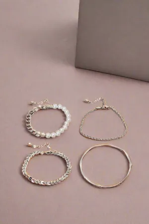 Women Silver Embellished Bracelet Set (Pack of 4)