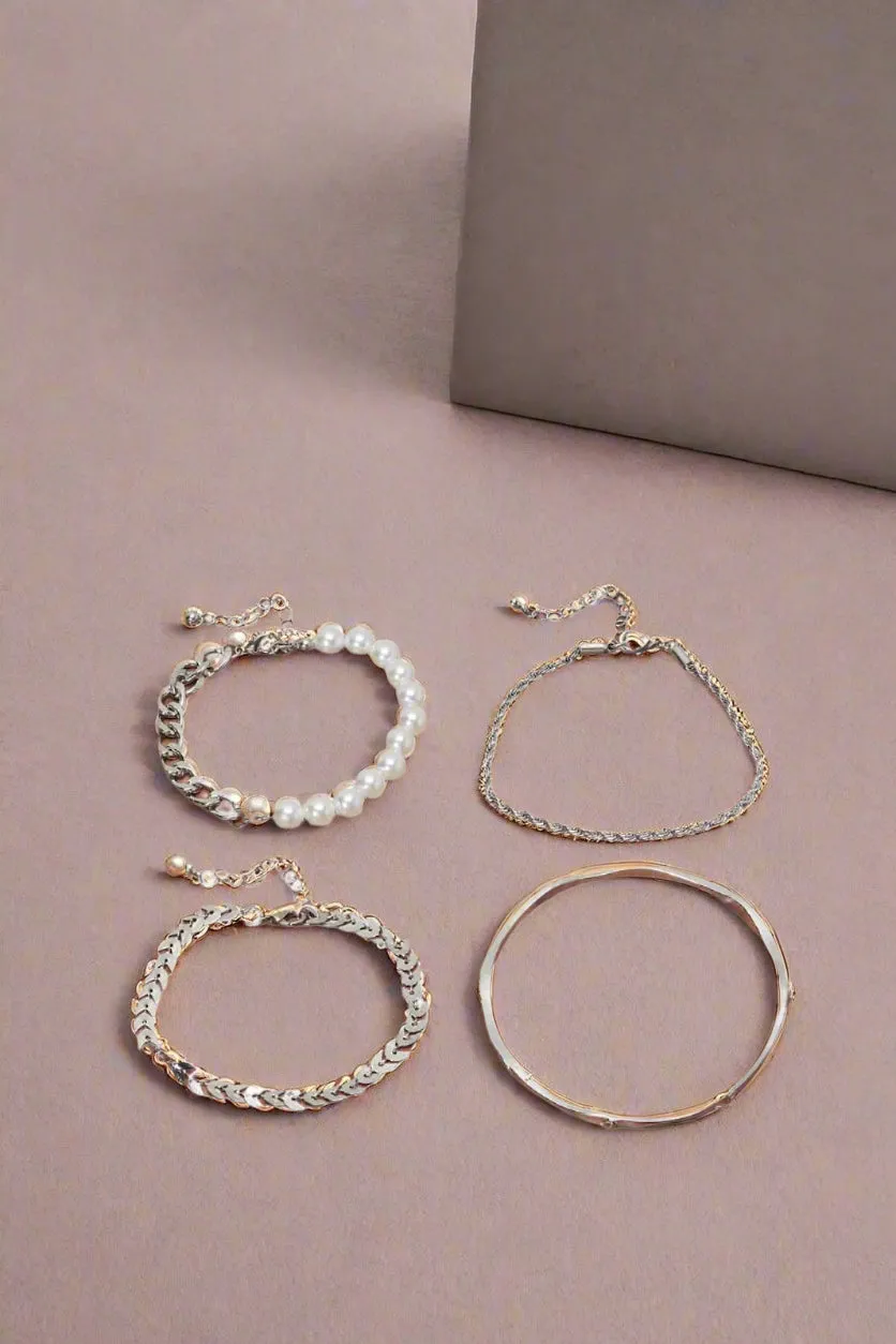 Women Silver Embellished Bracelet Set (Pack of 4)